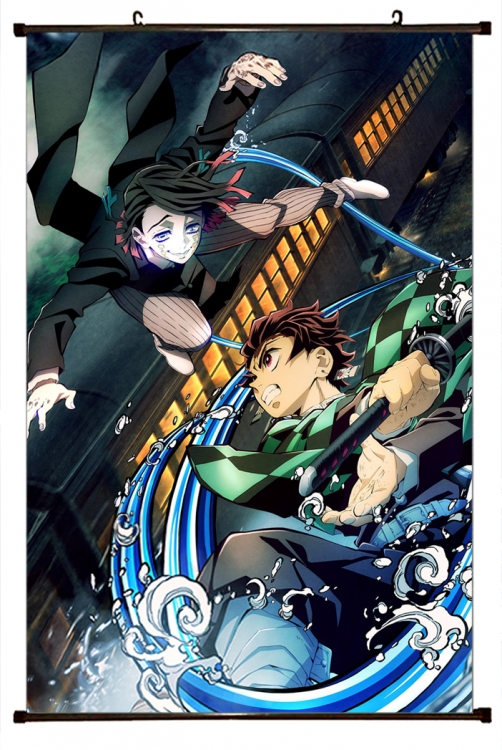 Demon Slayer Kimets Anime black  Plastic rod Cloth painting Wall Scroll 60X90CM G4339