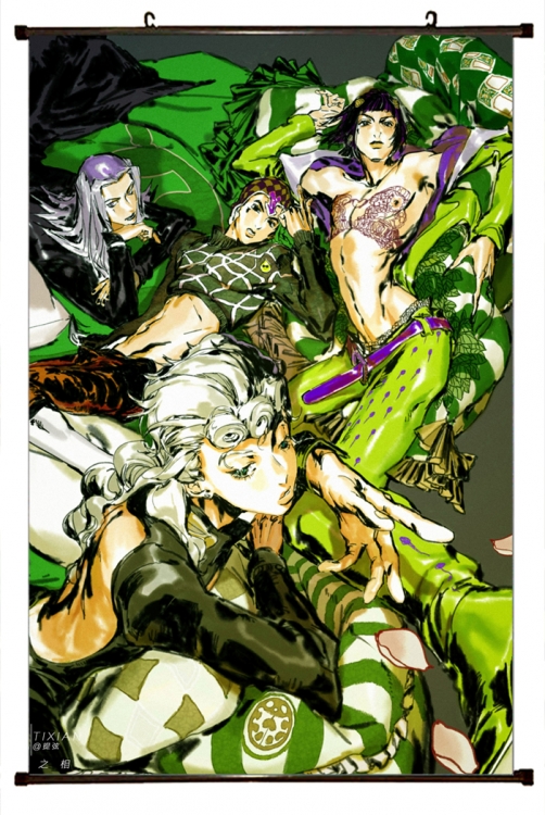 JoJos Bizarre Adventure Anime black Plastic rod Cloth painting Wall Scroll 60X90CM J190