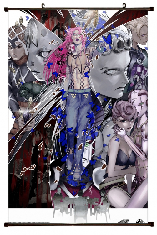 JoJos Bizarre Adventure Anime black Plastic rod Cloth painting Wall Scroll 60X90CM J1133