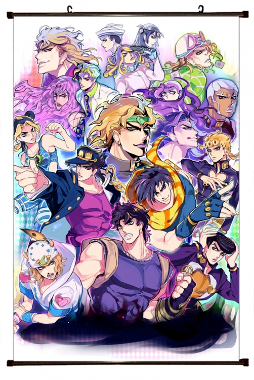 JoJos Bizarre Adventure Anime black Plastic rod Cloth painting Wall Scroll 60X90CM J196