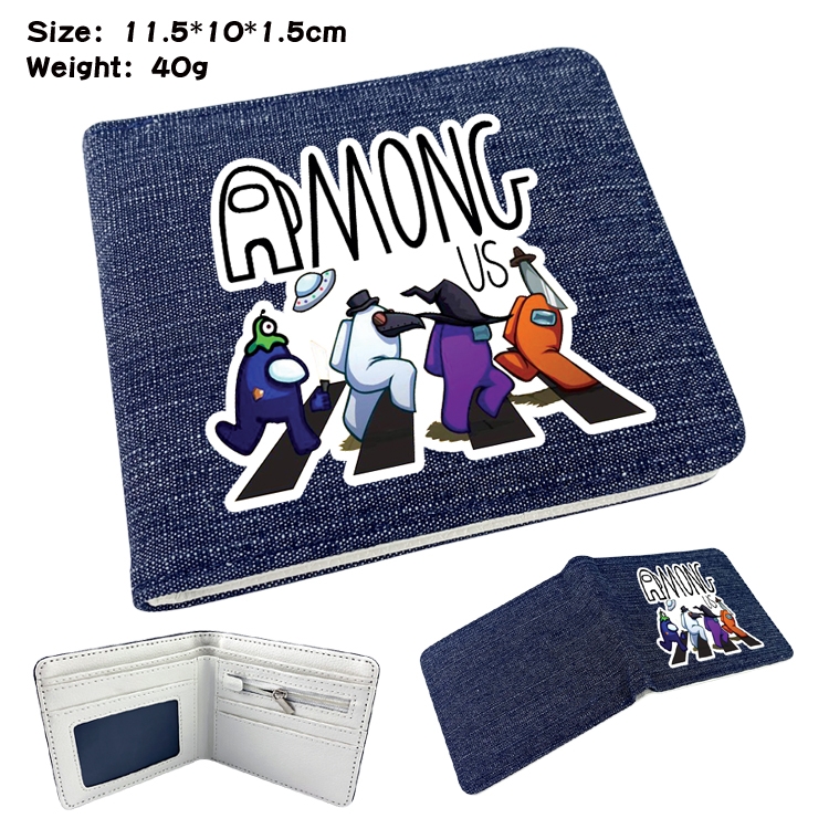 Among Us Anime Printed denim color picture bi-fold wallet 11.5X10X1.5CM 40G