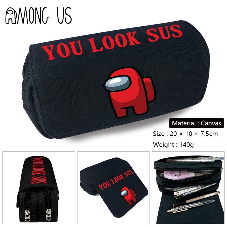 Among Us-4 Anime double layer  canvas pencil bag wallet 20X10X7.5CM 140G