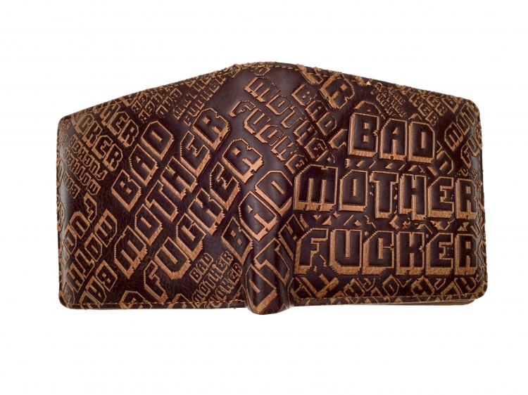 Bad Motherfucker brown Folded Embossed Short Leather Wallet Purse 11X10CM