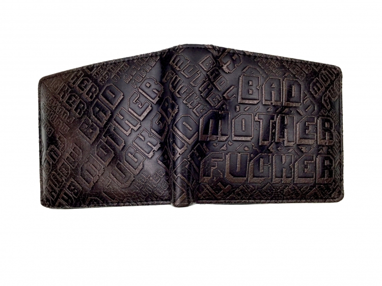 Bad Motherfucker Black Folded Embossed Short Leather Wallet Purse 11X10CM