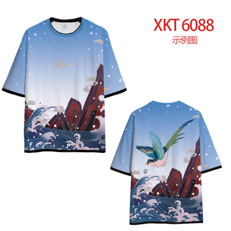 Chinese style Loose short-sleeved T-shirt with black (white) edge 9 sizes from S to 6XL XKT6088
