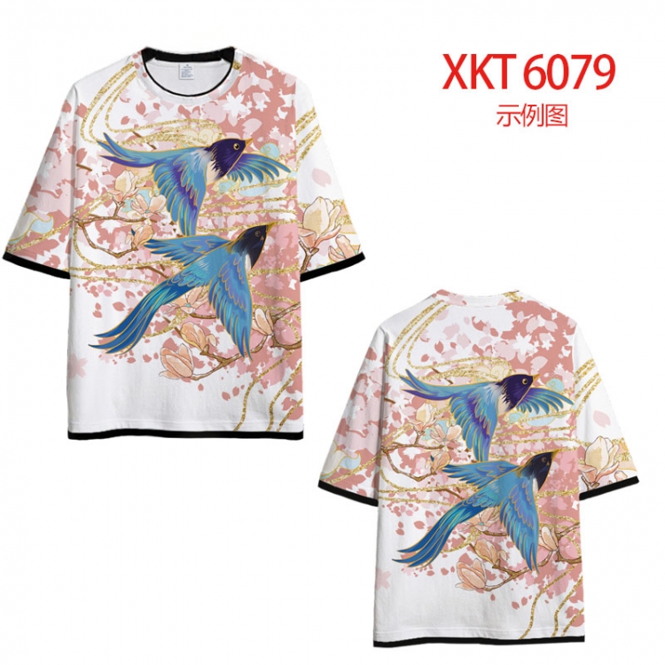 Chinese style Loose short-sleeved T-shirt with black (white) edge 9 sizes from S to 6XL XKT6079