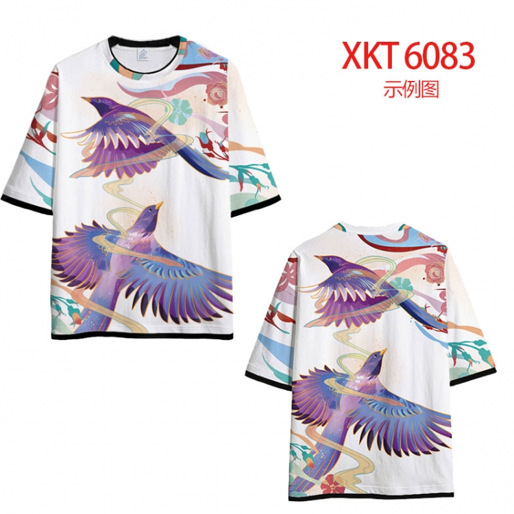 Chinese style Loose short-sleeved T-shirt with black (white) edge 9 sizes from S to 6XL XKT6083