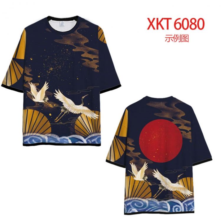 Chinese style Loose short-sleeved T-shirt with black (white) edge 9 sizes from S to 6XL XKT6080
