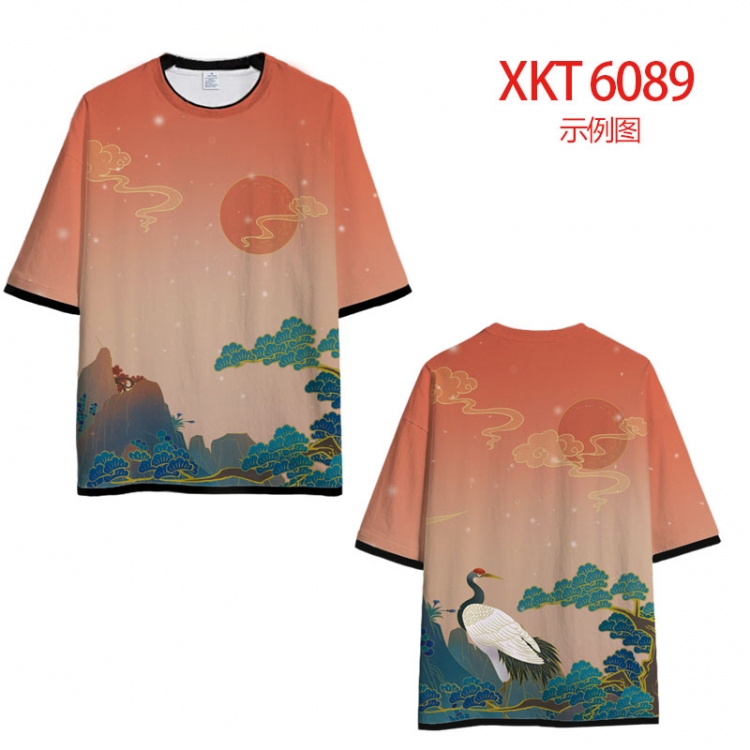Chinese style Loose short-sleeved T-shirt with black (white) edge 9 sizes from S to 6XL XKT6089