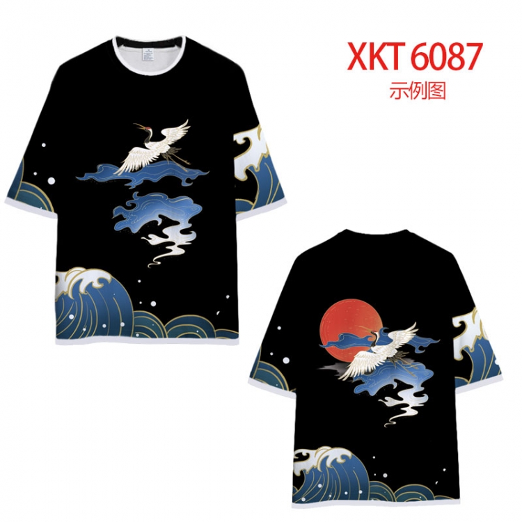 Chinese style Loose short-sleeved T-shirt with black (white) edge 9 sizes from S to 6XL XKT6087