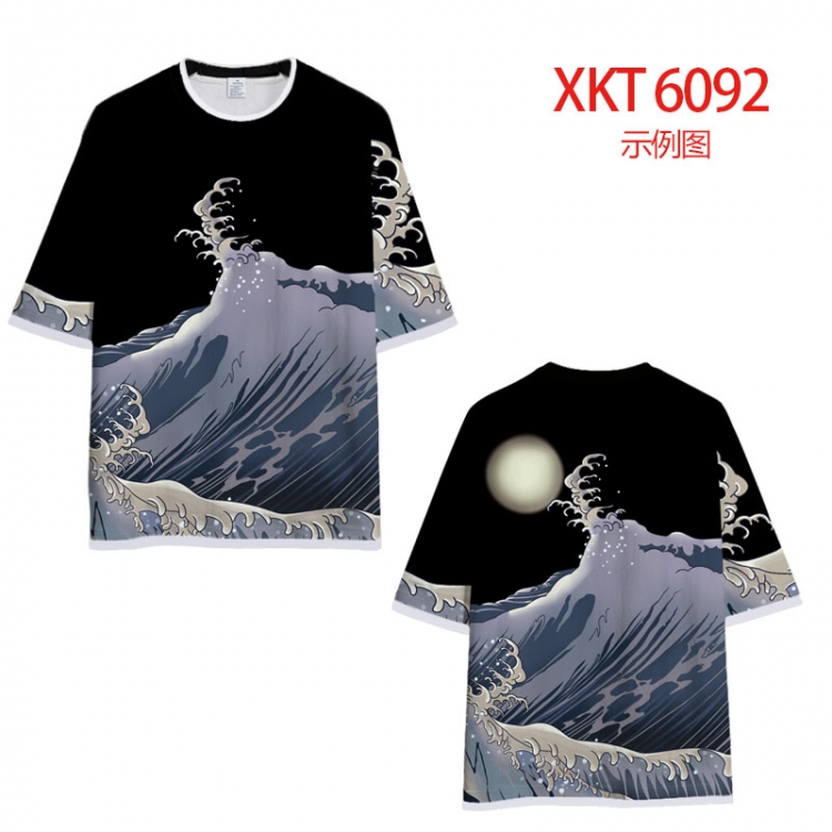 Chinese style Loose short-sleeved T-shirt with black (white) edge 9 sizes from S to 6XL XKT6092