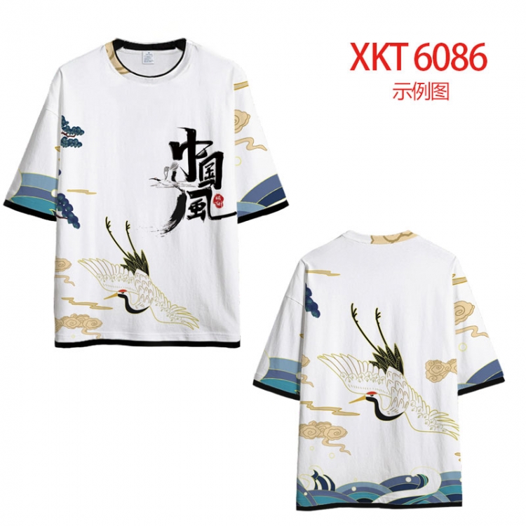 Chinese style Loose short-sleeved T-shirt with black (white) edge 9 sizes from S to 6XL XKT6086