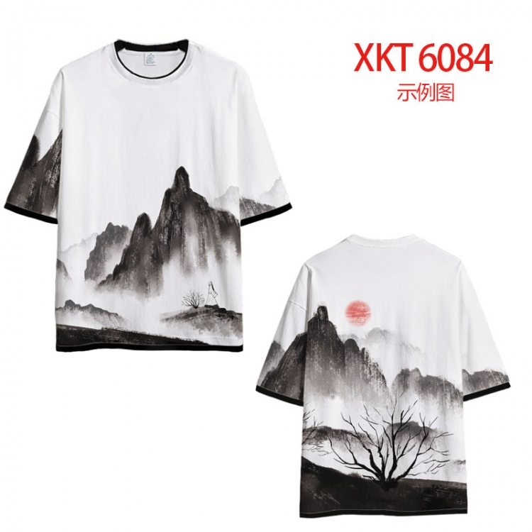 Chinese style Loose short-sleeved T-shirt with black (white) edge 9 sizes from S to 6XL XKT6084