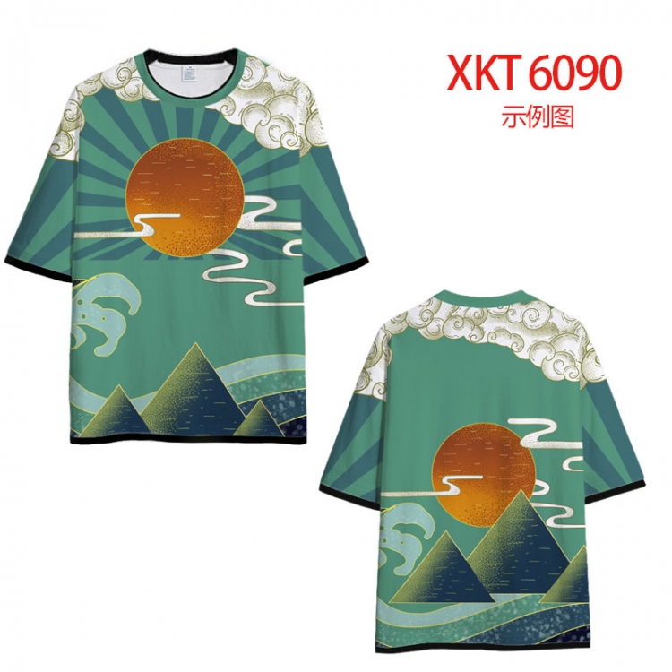 Chinese style Loose short-sleeved T-shirt with black (white) edge 9 sizes from S to 6XL XKT6090