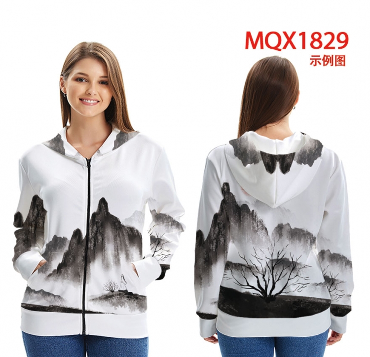 Chinese style Zip patch pocket sweatshirt jacket Hoodie MQX1829