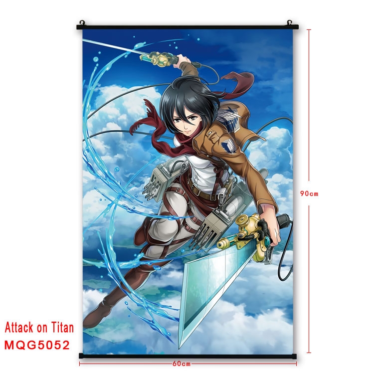 Shingeki no Kyojin Anime black Plastic rod Cloth painting Wall Scroll 60X90CM MQG-5052
