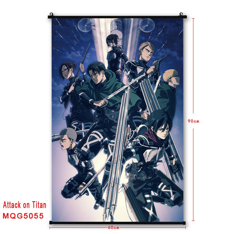 Shingeki no Kyojin Anime black Plastic rod Cloth painting Wall Scroll 60X90CM MQG-5055