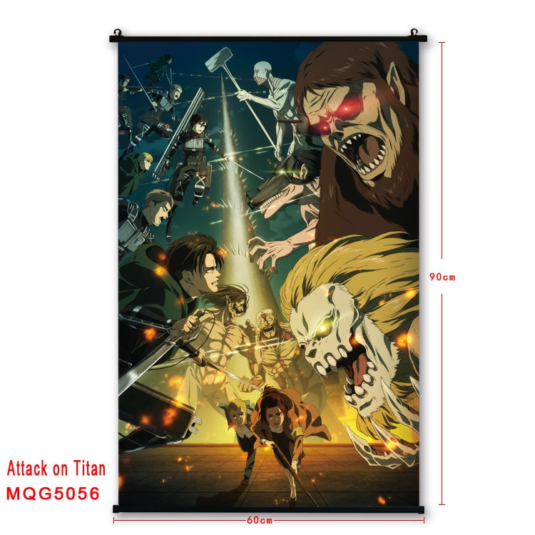 Shingeki no Kyojin Anime black Plastic rod Cloth painting Wall Scroll 60X90CM MQG-5056