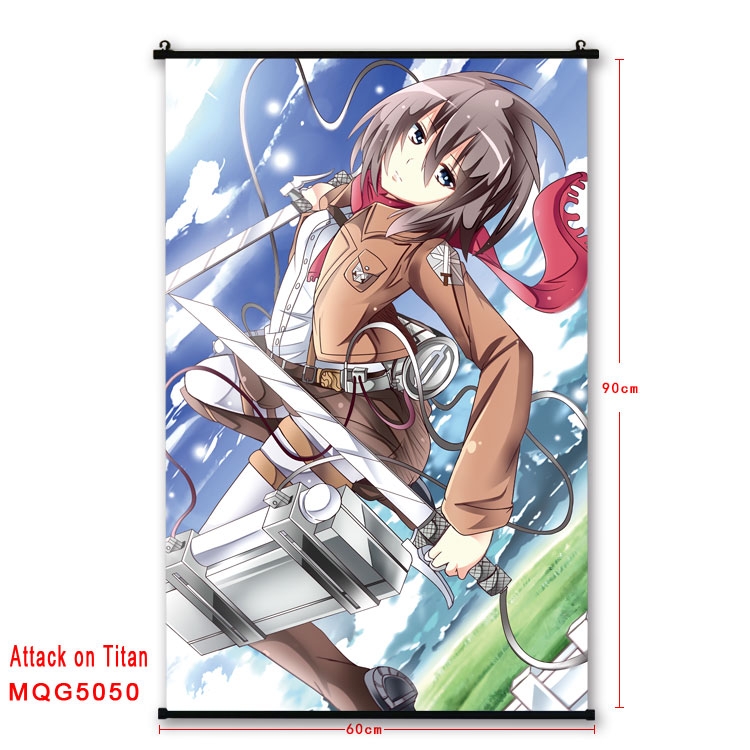 Shingeki no Kyojin Anime black Plastic rod Cloth painting Wall Scroll 60X90CM MQG-5050