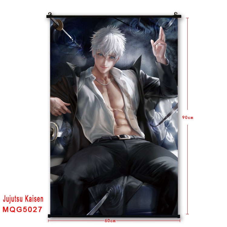 Jujutsu Kaisen Anime black Plastic rod Cloth painting Wall Scroll 60X90CM MQG-5027