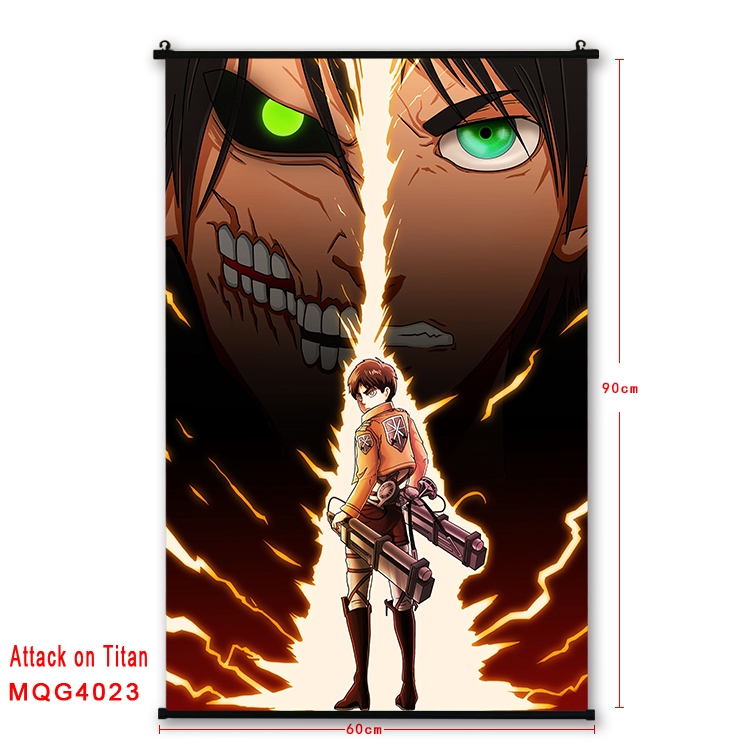 Shingeki no Kyojin Anime black Plastic rod Cloth painting Wall Scroll 60X90CM MQG4023