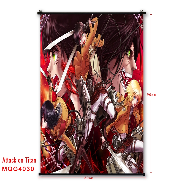 Shingeki no Kyojin Anime black Plastic rod Cloth painting Wall Scroll 60X90CM MQG4030