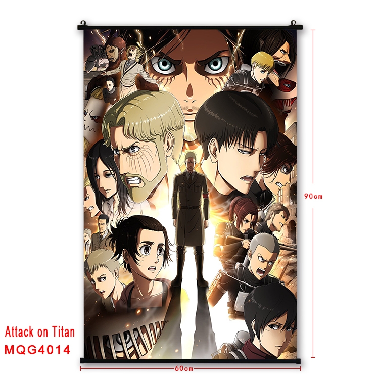 Shingeki no Kyojin Anime black Plastic rod Cloth painting Wall Scroll 60X90CM MQG4014