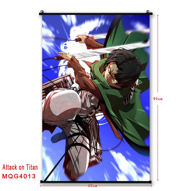 Shingeki no Kyojin Anime black Plastic rod Cloth painting Wall Scroll 60X90CM MQG4013