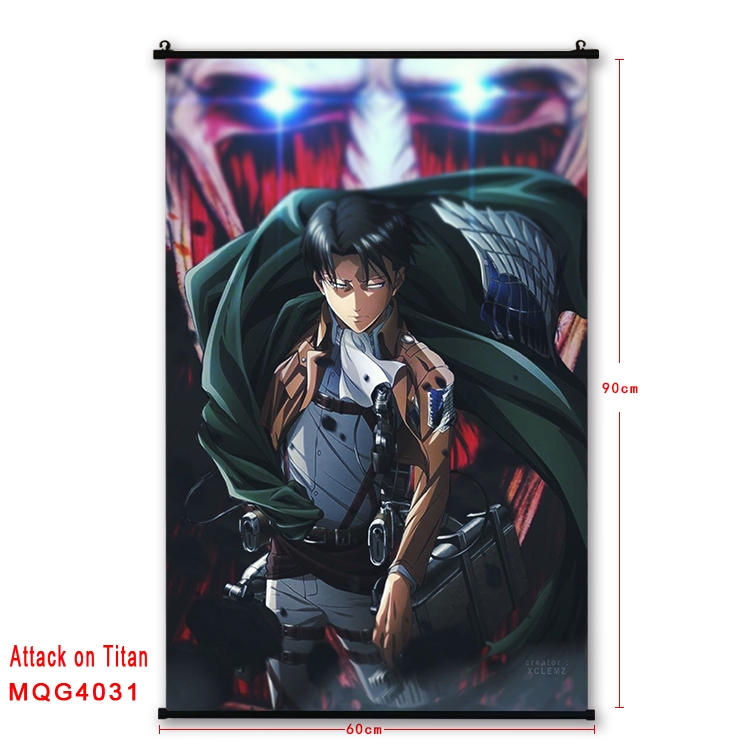 Shingeki no Kyojin Anime black Plastic rod Cloth painting Wall Scroll 60X90CM MQG4031