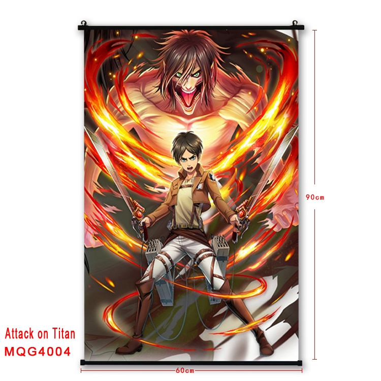 Shingeki no Kyojin Anime black Plastic rod Cloth painting Wall Scroll 60X90CM MQG4004