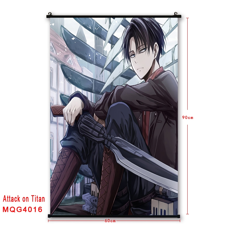 Shingeki no Kyojin Anime black Plastic rod Cloth painting Wall Scroll 60X90CM MQG4016