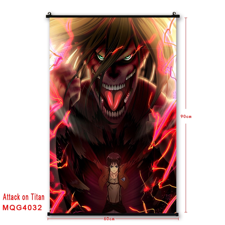 Shingeki no Kyojin Anime black Plastic rod Cloth painting Wall Scroll 60X90CM MQG4032