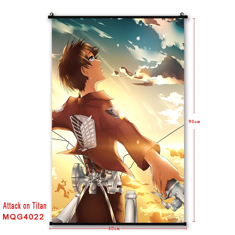 Shingeki no Kyojin Anime black Plastic rod Cloth painting Wall Scroll 60X90CM MQG4022