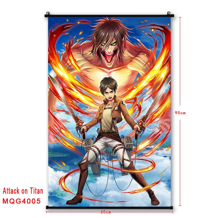 Shingeki no Kyojin Anime black Plastic rod Cloth painting Wall Scroll 60X90CM MQG4005