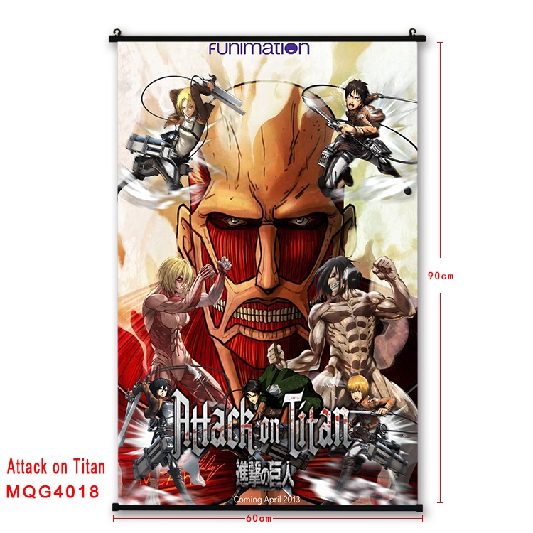 Shingeki no Kyojin Anime black Plastic rod Cloth painting Wall Scroll 60X90CM MQG4018