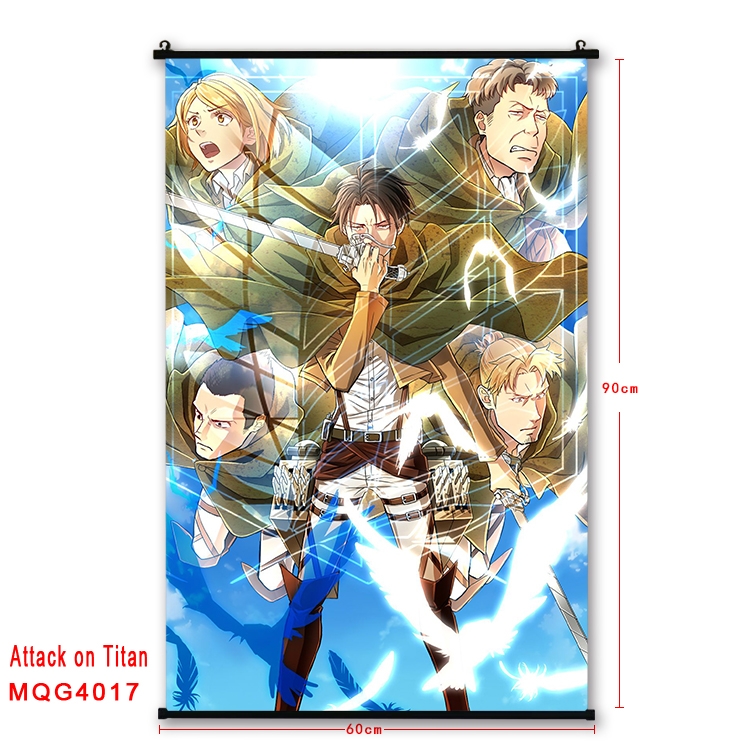 Shingeki no Kyojin Anime black Plastic rod Cloth painting Wall Scroll 60X90CM MQG4017