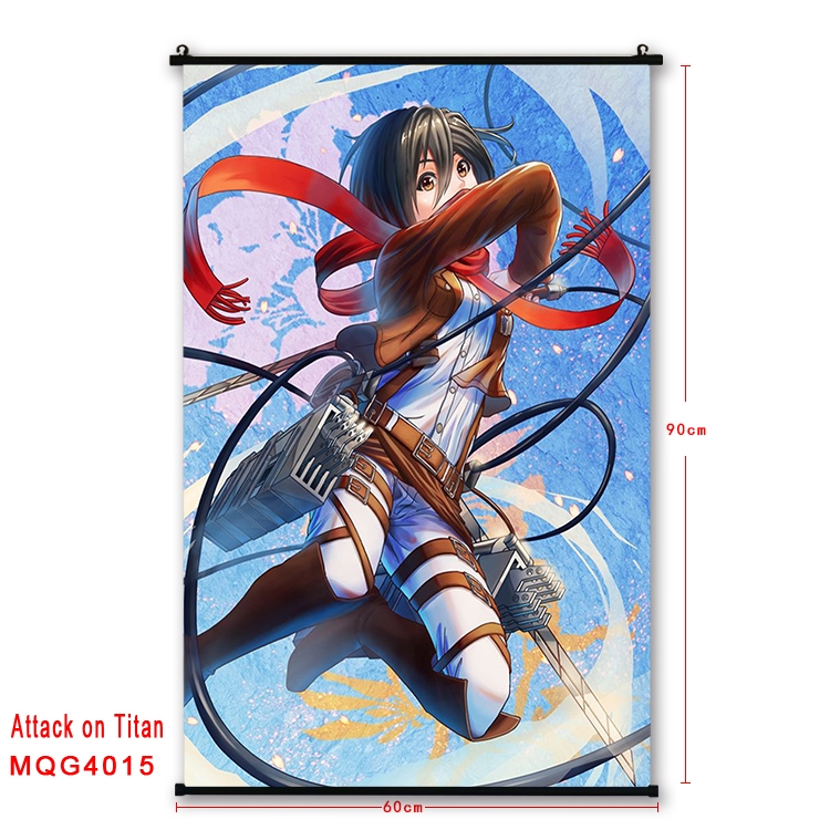 Shingeki no Kyojin Anime black Plastic rod Cloth painting Wall Scroll 60X90CM MQG4015
