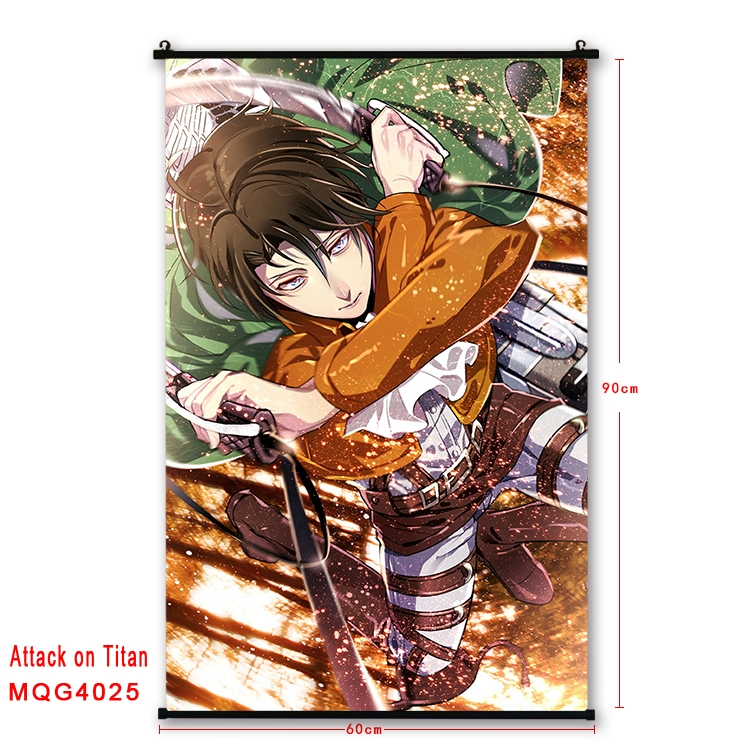 Shingeki no Kyojin Anime black Plastic rod Cloth painting Wall Scroll 60X90CM MQG4025