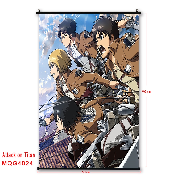 Shingeki no Kyojin Anime black Plastic rod Cloth painting Wall Scroll 60X90CM MQG4024