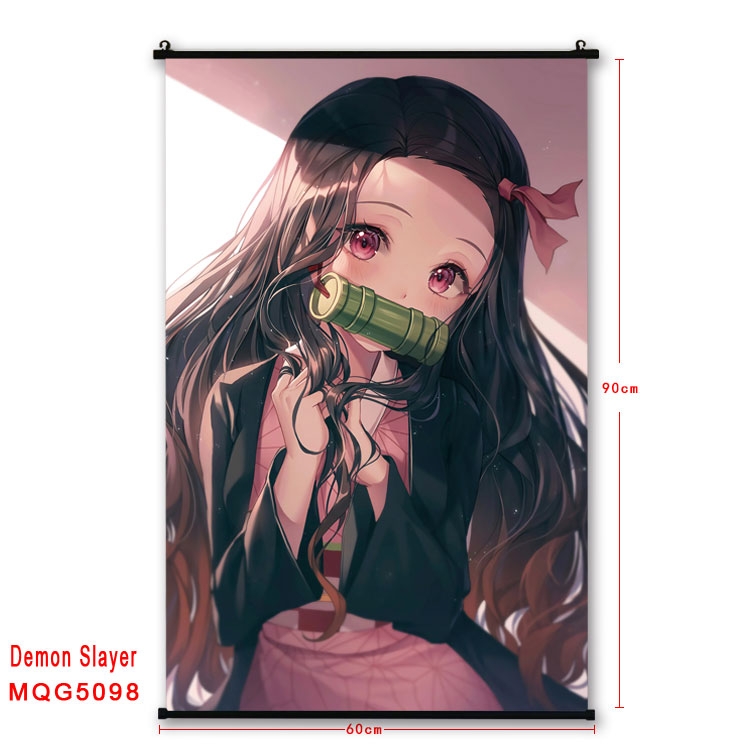 Demon Slayer Kimets  Anime black Plastic rod Cloth painting Wall Scroll 60X90CM  MQG5098