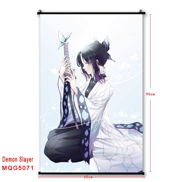 Demon Slayer Kimets  Anime black Plastic rod Cloth painting Wall Scroll 60X90CM  MQG5071