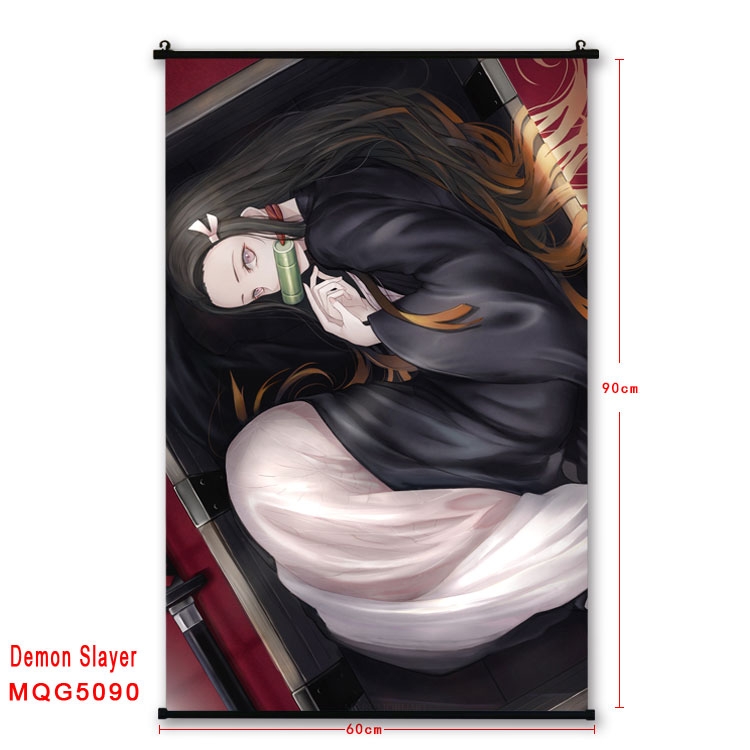 Demon Slayer Kimets  Anime black Plastic rod Cloth painting Wall Scroll 60X90CM MQG5090