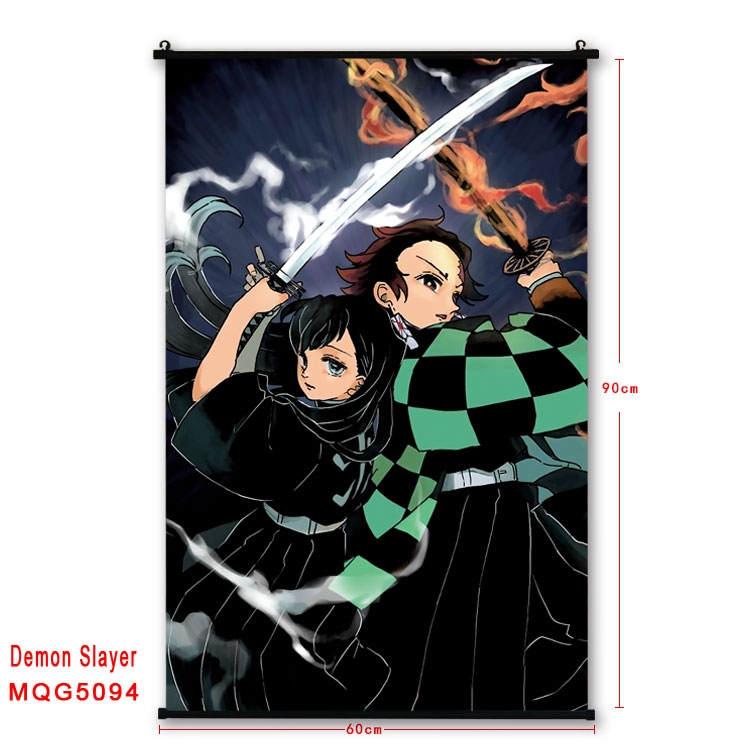 Demon Slayer Kimets  Anime black Plastic rod Cloth painting Wall Scroll 60X90CM MQG5094