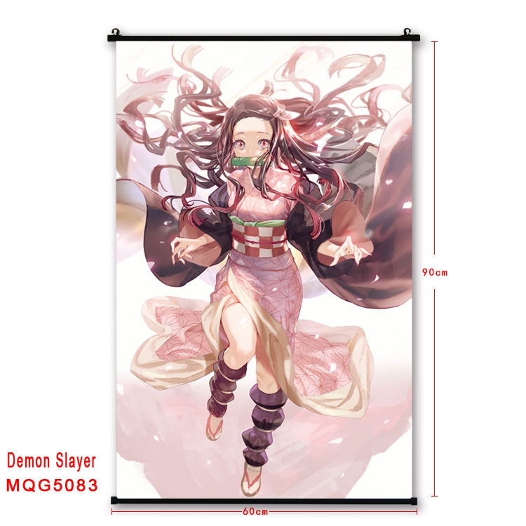 Demon Slayer Kimets  Anime black Plastic rod Cloth painting Wall Scroll 60X90CM  MQG5083