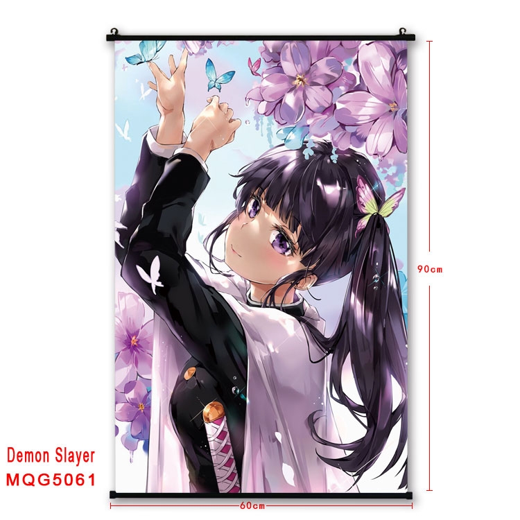 Demon Slayer Kimets  Anime black Plastic rod Cloth painting Wall Scroll 60X90CM  MQG5061