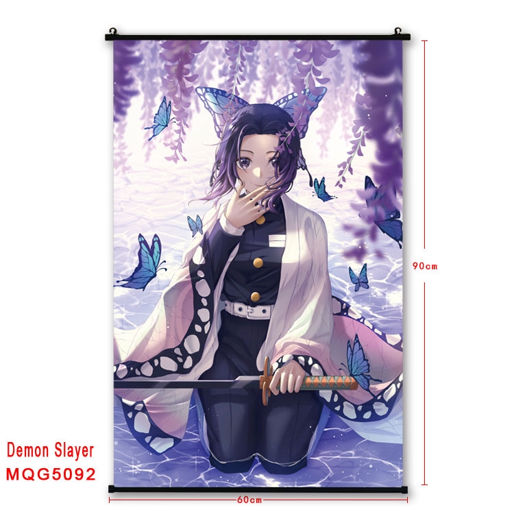 Demon Slayer Kimets  Anime black Plastic rod Cloth painting Wall Scroll 60X90CM  MQG5092