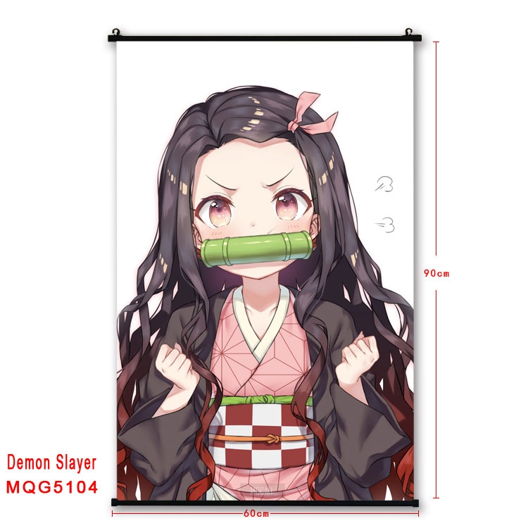 Demon Slayer Kimets  Anime black Plastic rod Cloth painting Wall Scroll 60X90CM  MQG5104