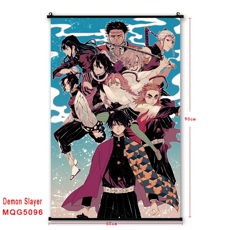 Demon Slayer Kimets  Anime black Plastic rod Cloth painting Wall Scroll 60X90CM MQG5096