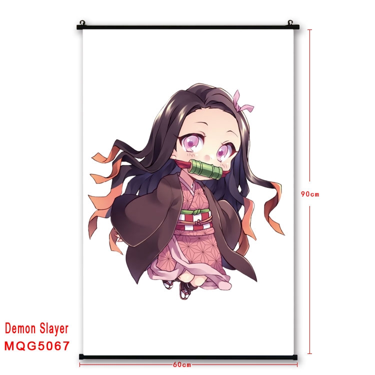 Demon Slayer Kimets  Anime black Plastic rod Cloth painting Wall Scroll 60X90CM MQG5067