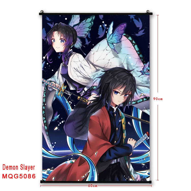 Demon Slayer Kimets  Anime black Plastic rod Cloth painting Wall Scroll 60X90CM MQG5086